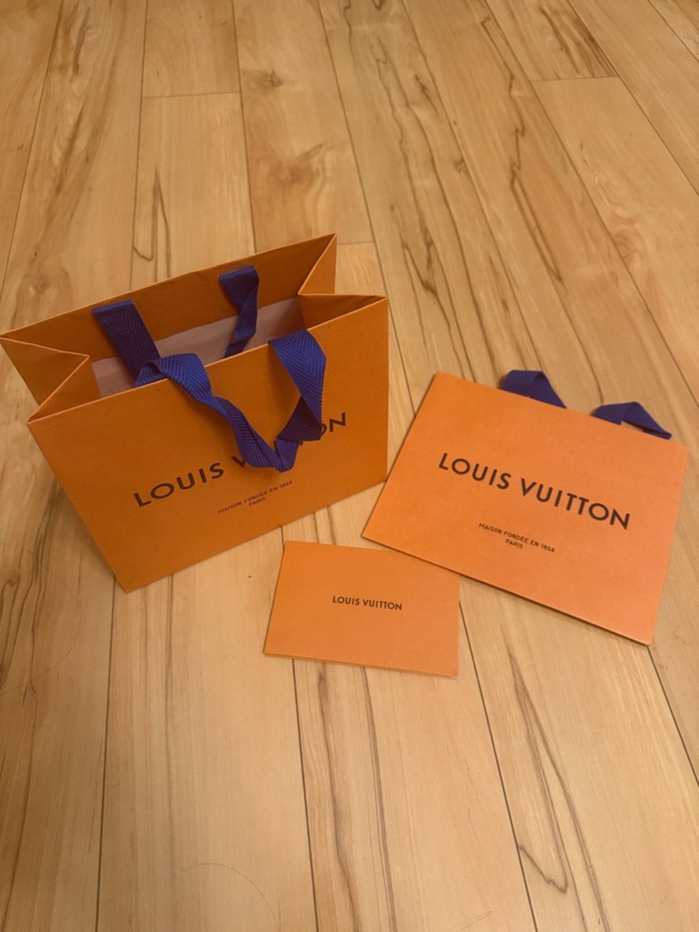 Louis Vuitton Orange Gift Bag and Envelope Set with Blue Handles